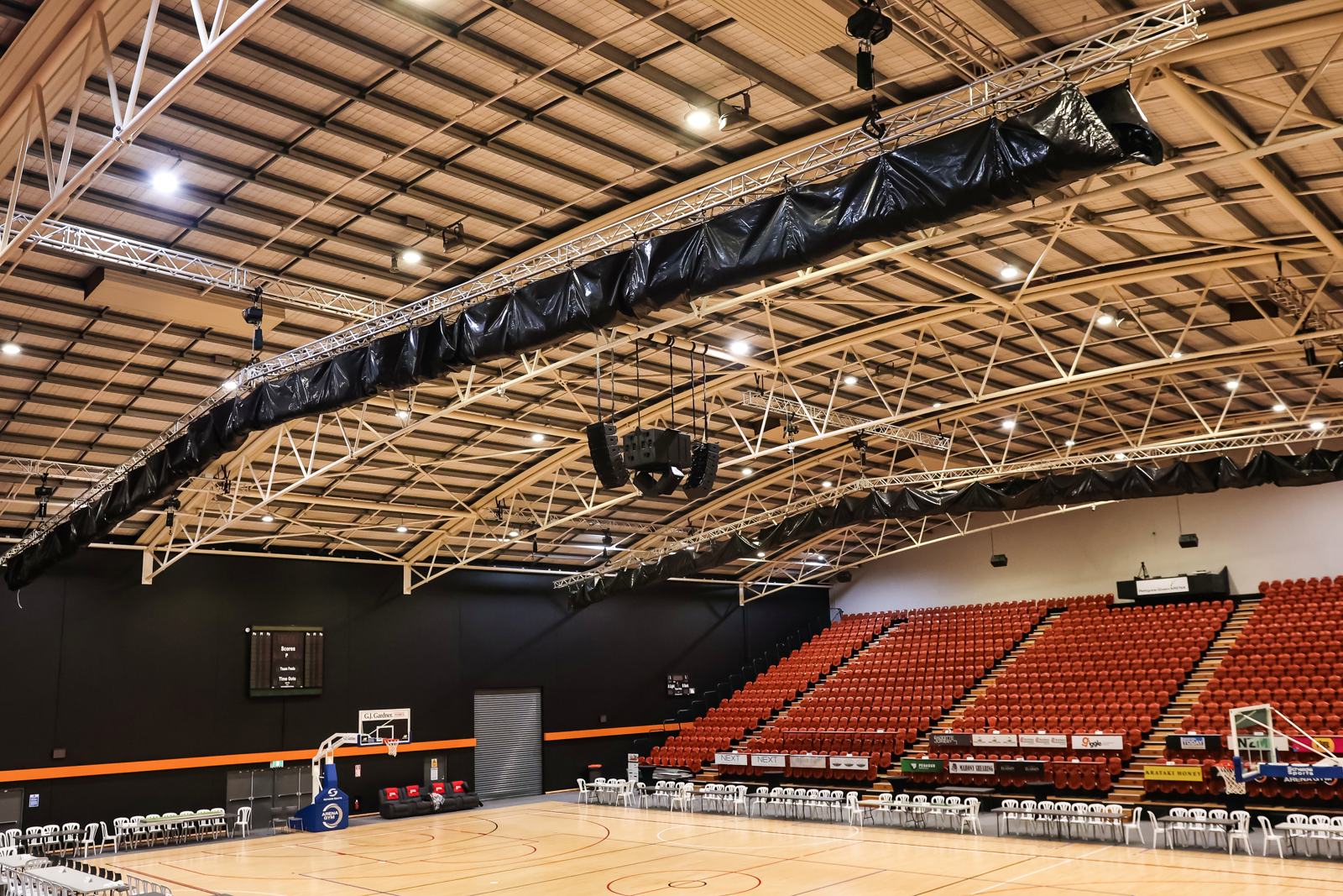 The main arena at Rodney Green Arenas, showing the show court and tiered spectator seating